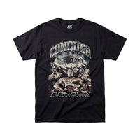Most Natty Conquer gym t-shirt front flat lay on white background