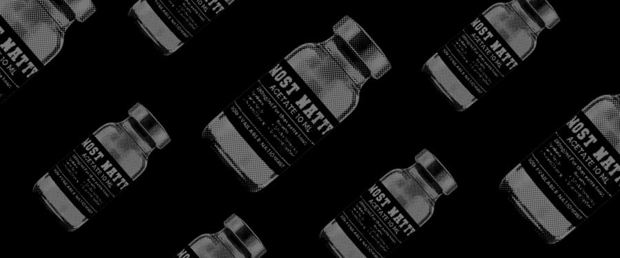 Pattern of ''Most Natty' gym bottles on a black background.