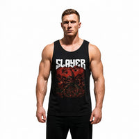 Model wearing Most Natty Slayer bodybuilding tank top showing relaxed standard fit
