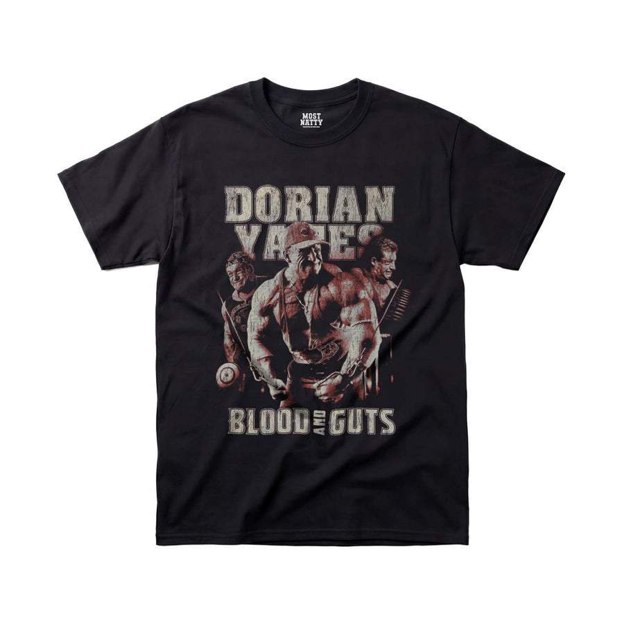 Most Natty Blood and Guts gym t-shirt front flat lay on white background