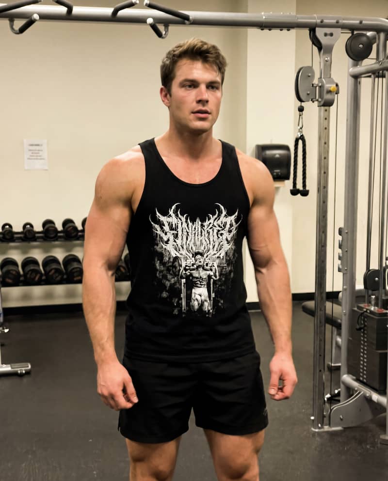 Man in gym posing wearing Final Rep Tank Top