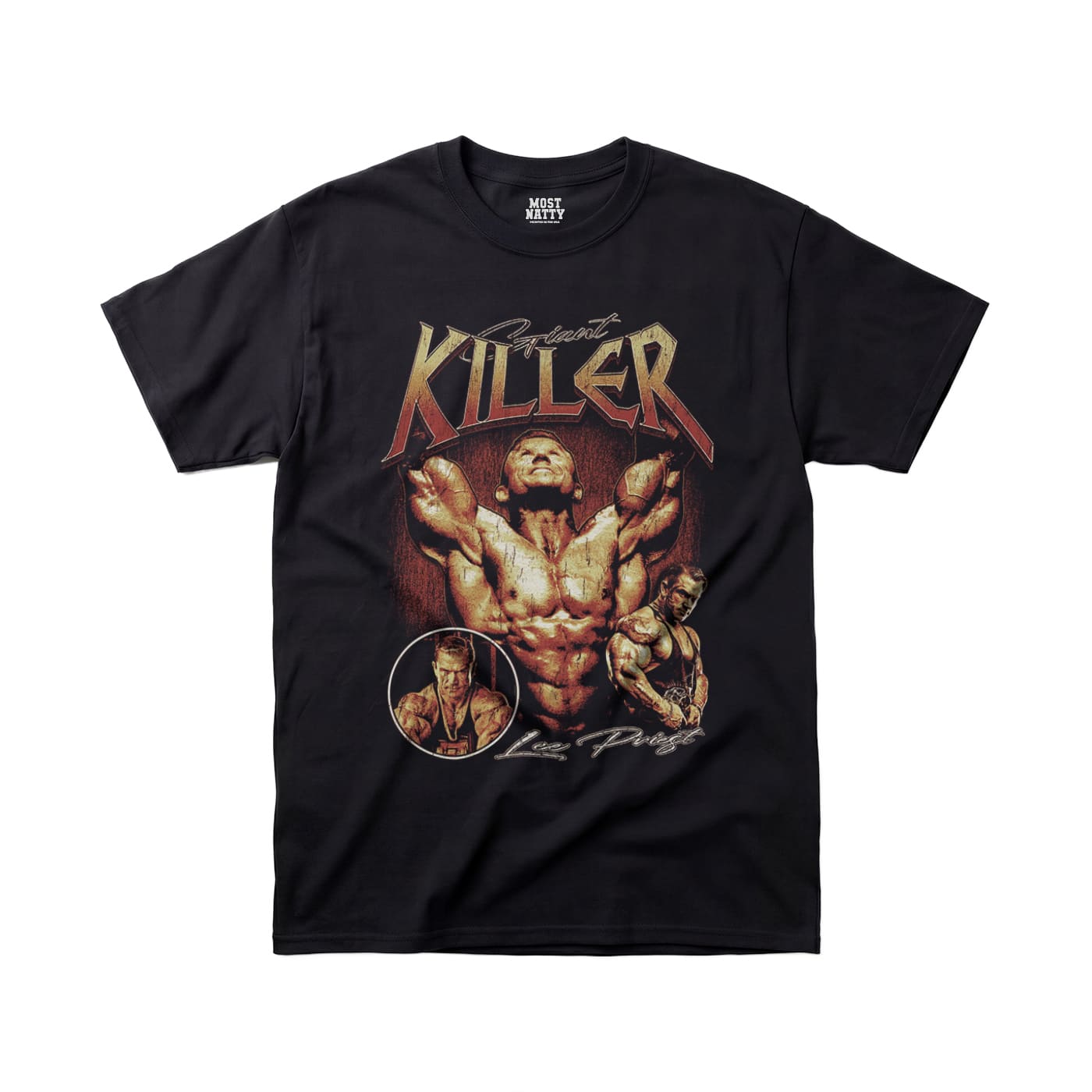 Most Natty Giant Killer gym t-shirt front flat lay on white background