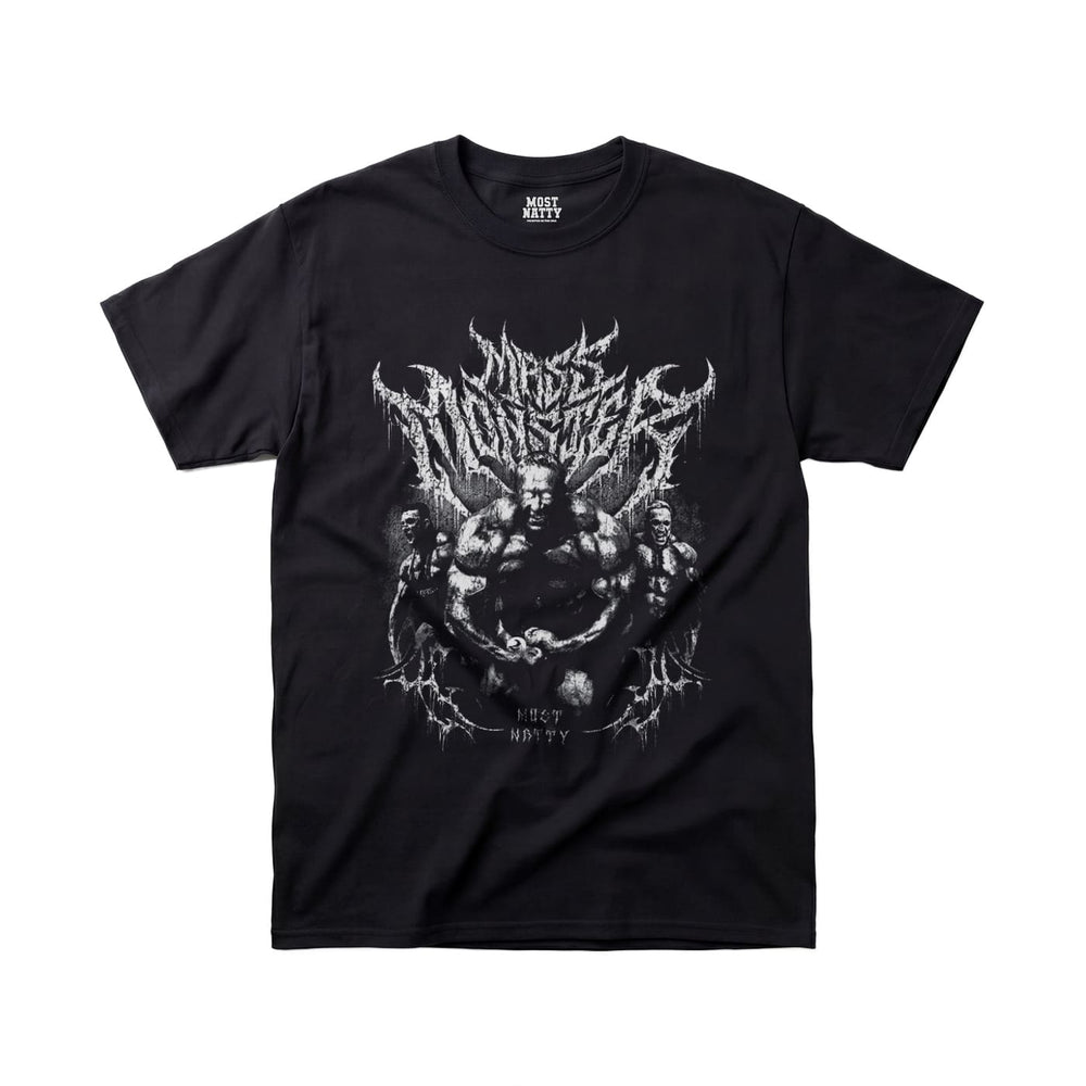 Most Natty Mass Monster gym t-shirt front flat lay on white background