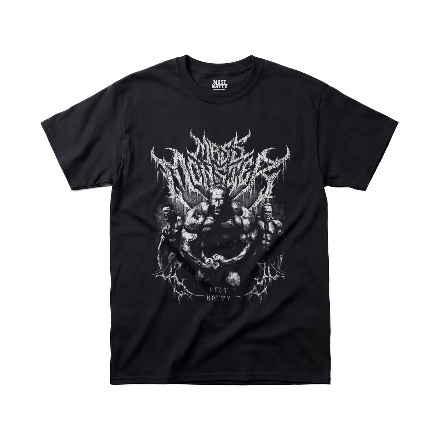 Most Natty Mass Monster gym t-shirt front flat lay on white background