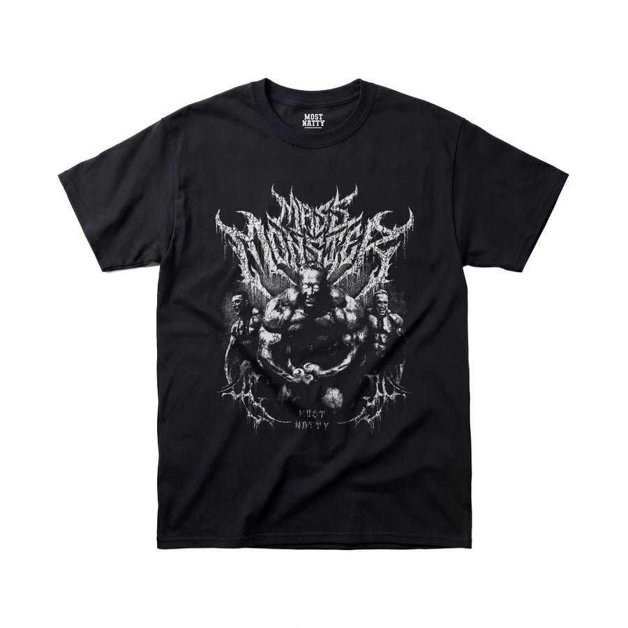 Most Natty Mass Monster gym t-shirt front flat lay on white background