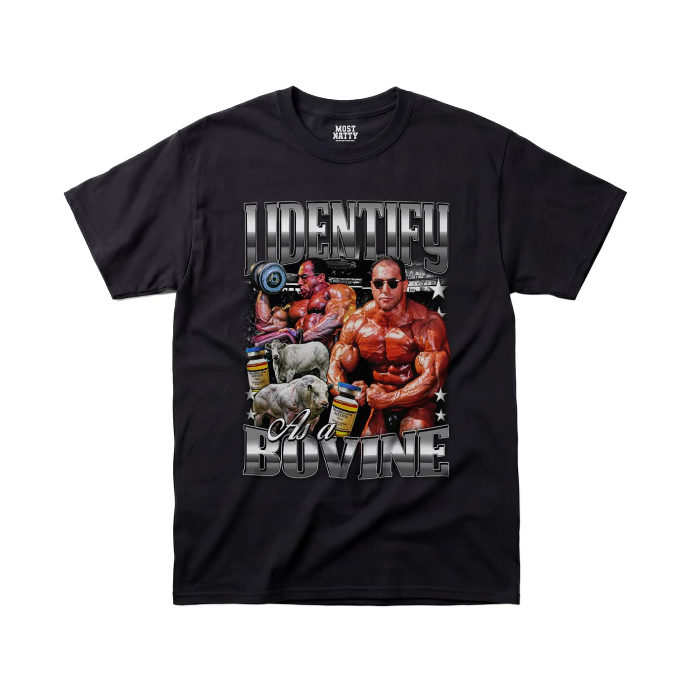 Most Natty I Identify As A Bovine gym t-shirt front flat lay on white background