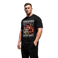 Model wearing Most Natty I Identify As A Bovine bodybuilding t-shirt showing front graphic print
