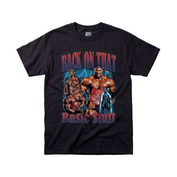 Most Natty Back On That Basic Stuff gym t-shirt front flat lay on white background