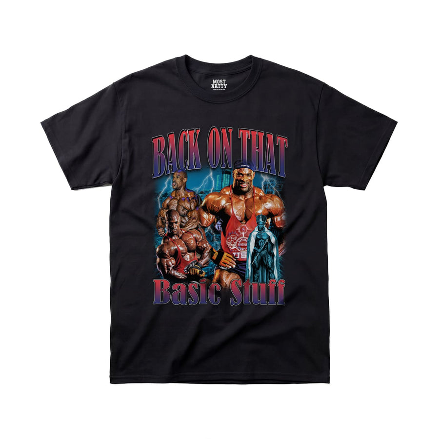 Most Natty Back On That Basic Stuff gym t-shirt front flat lay on white background