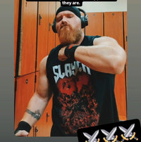 Customer flexing in gym wearing Slayer T-shirt