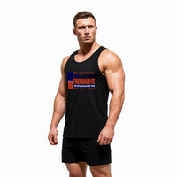Model wearing Most Natty TAKE TREN 24 bodybuilding tank top showing front graphic print