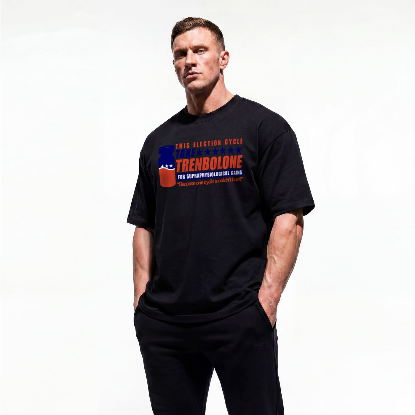 TAKE TREN 24 bodybuilding oversized t-shirt showing front graphic print