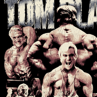 Close-up detail of Tom Platz Achieve Failure vintage tribute with cracked and worn texture treatment showing cracked vintage print texture