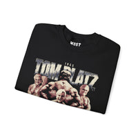 Tom Platz Achieve Failure gym pump cover crewneck folded showing black fleece fabric and relaxed fit