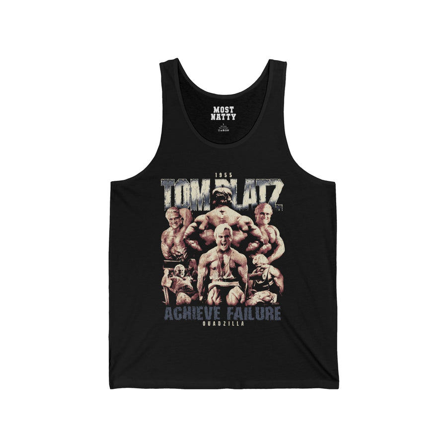 Most Natty Achieve Failure Tom Platz gym tank top front flat lay on white background