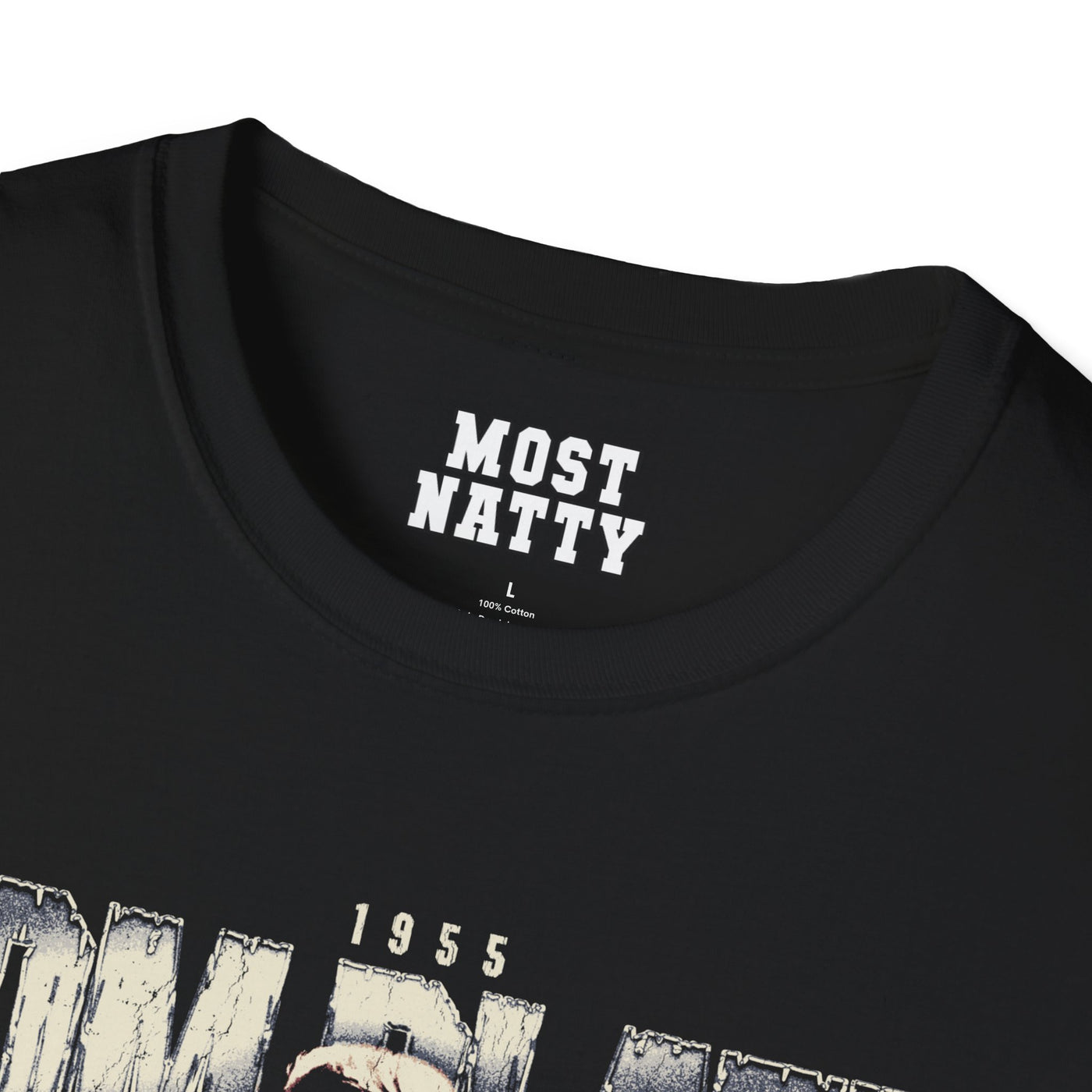 Most Natty inner neck label print and crew neck collar detail on black gym t-shirt