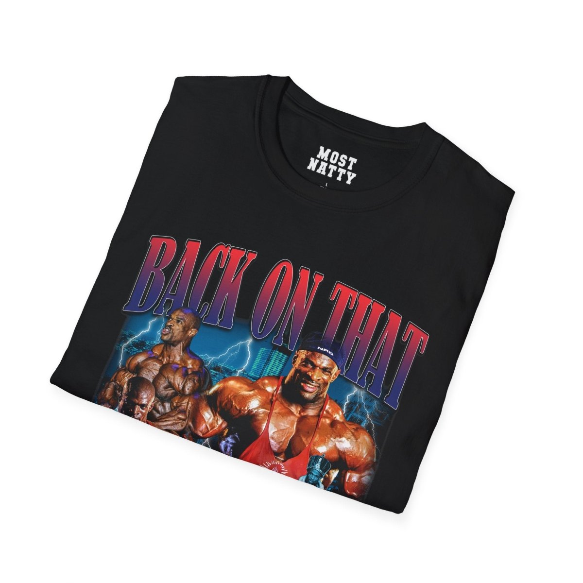 Most Natty Back On That Basic Stuff gym t-shirt folded showing black garment fabric and classic fit