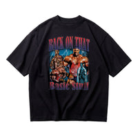 Most Natty Back On That Basic Stuff oversized gym t-shirt featuring Ronnie Coleman, front flat lay on white background