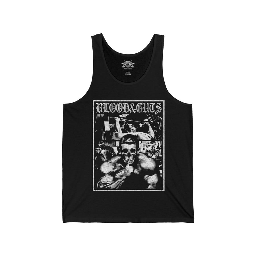 Most Natty Blood & Guts gym tank top front flat lay on white background