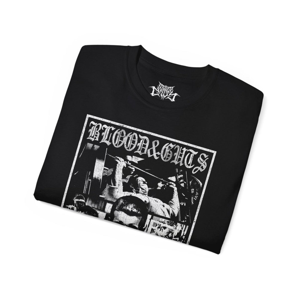 Most Natty Blood and Guts gym t-shirt folded showing black garment fabric and classic fit