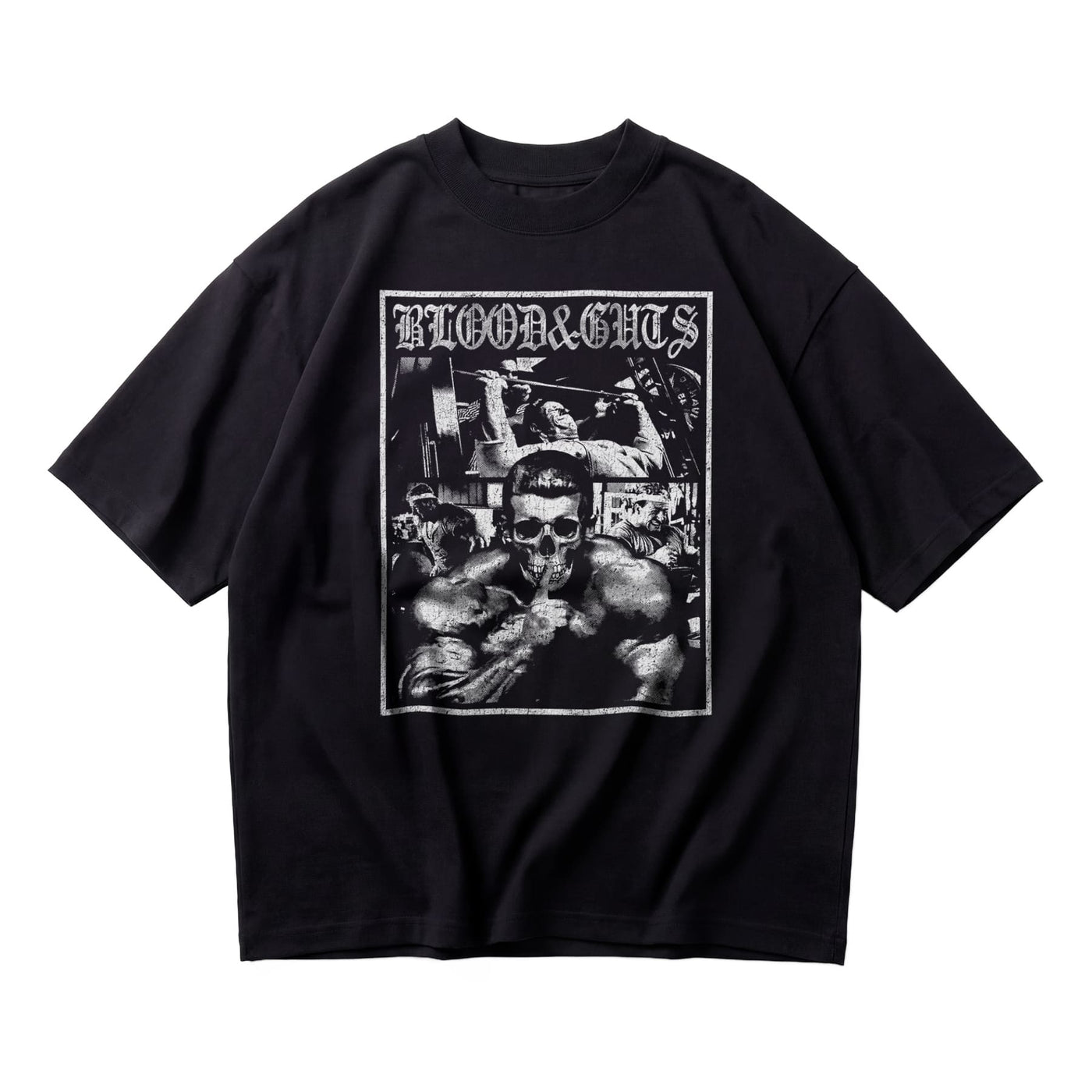 Dorian Yates Blood and Guts oversized gym t-shirt front flat lay on white background
