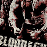 Close-up detail of Dorian Yates Blood and Guts vintage tribute showing cracked, worn texture and warm sepia tones