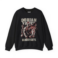 Dorian Yates Blood and Guts gym pump cover crewneck front flat lay on white background