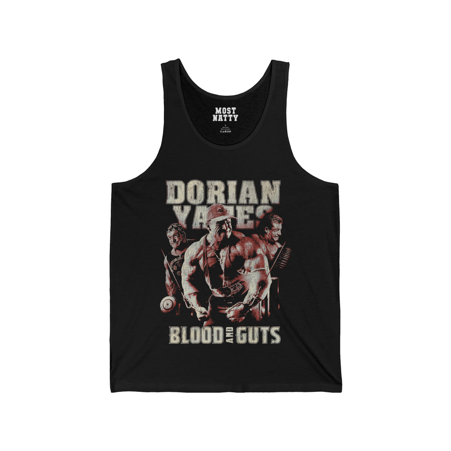 Most Natty Blood and Guts gym tank top front flat lay on white background
