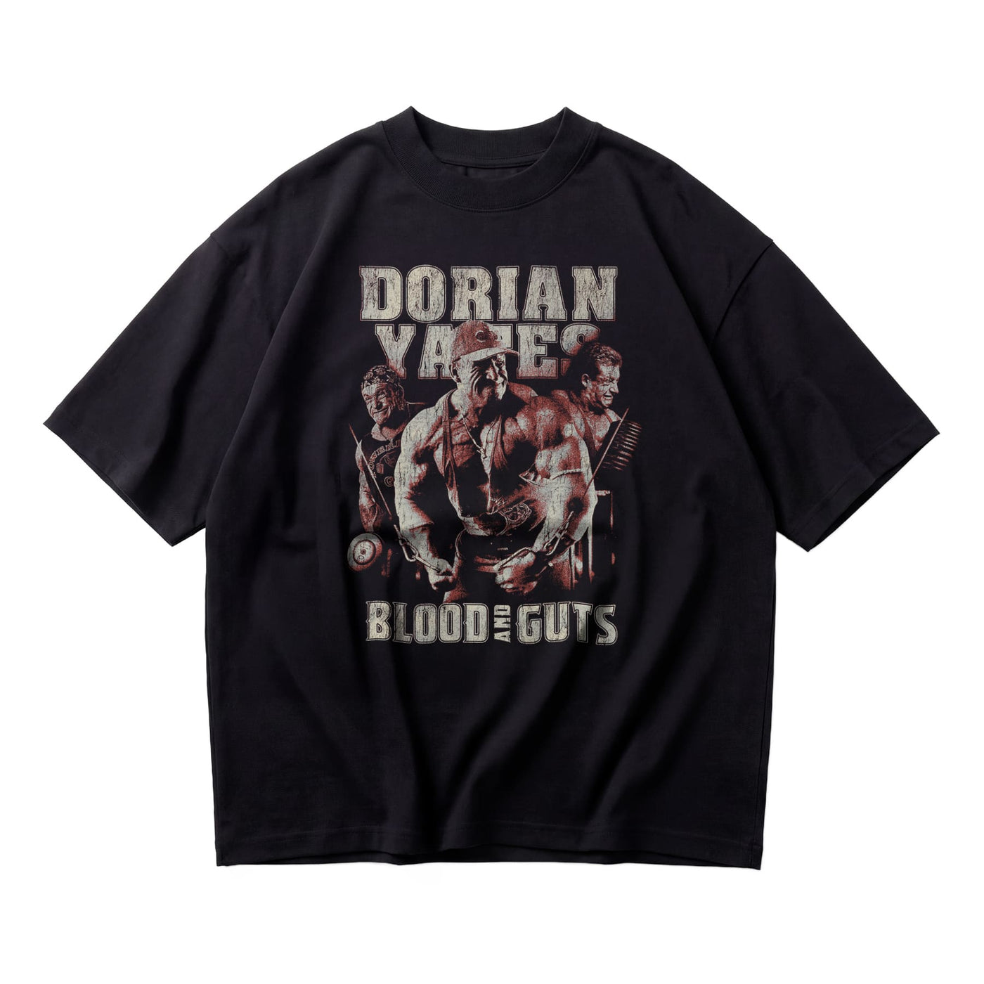 Most Natty Blood and Guts oversized gym t-shirt featuring Dorian Yates, front flat lay on white background