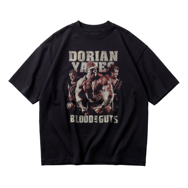 Most Natty Blood and Guts oversized gym t-shirt featuring Dorian Yates, front flat lay on white background