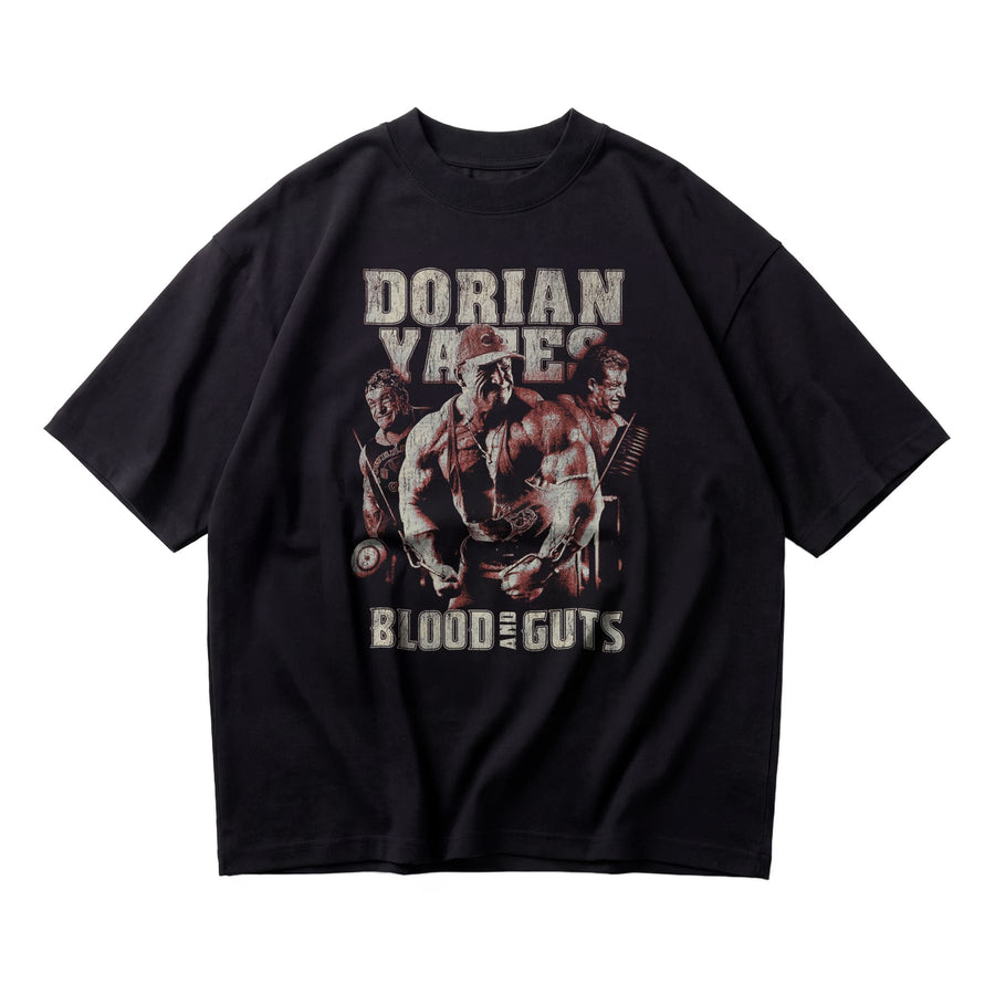 Most Natty Blood and Guts oversized gym t-shirt featuring Dorian Yates, front flat lay on white background