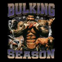 Bulking Season bootleg-style graphic featuring Rich Piana with bold chrome typography by Most Natty