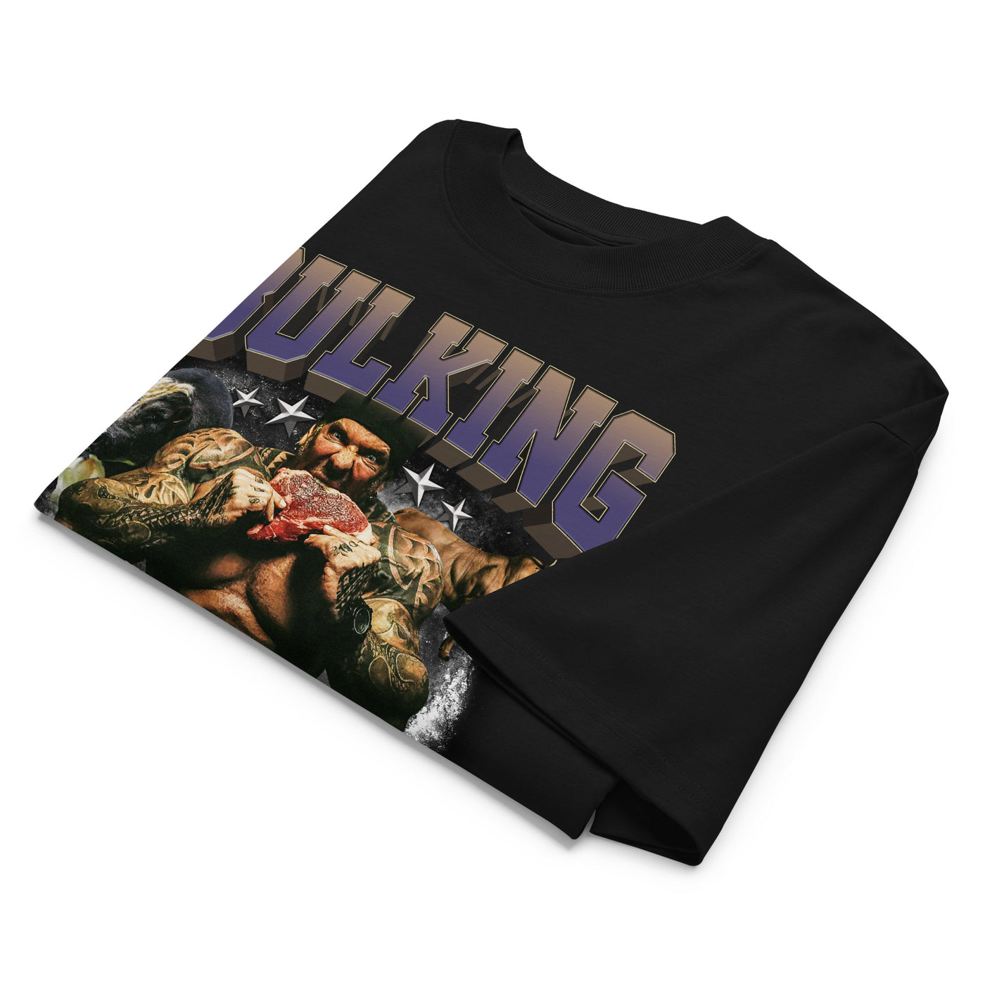 Most Natty Bulking Season oversized gym t-shirt folded showing black garment fabric and drop-shoulder cut