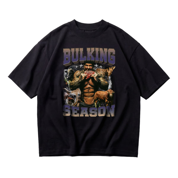 Rich Piana Bulking Season oversized gym t-shirt front flat lay on white background