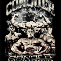 Arnold Schwarzenegger Conquer vintage tribute with cracked and worn texture treatment by Most Natty