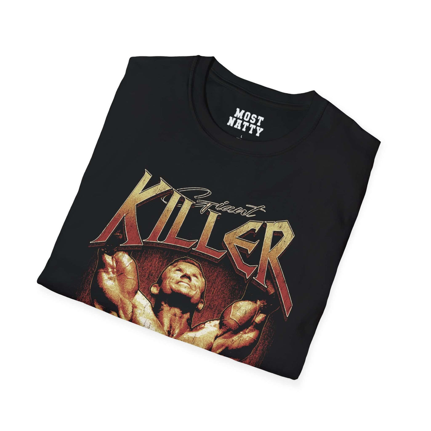 Most Natty Giant Killer gym t-shirt folded showing black garment fabric and classic fit