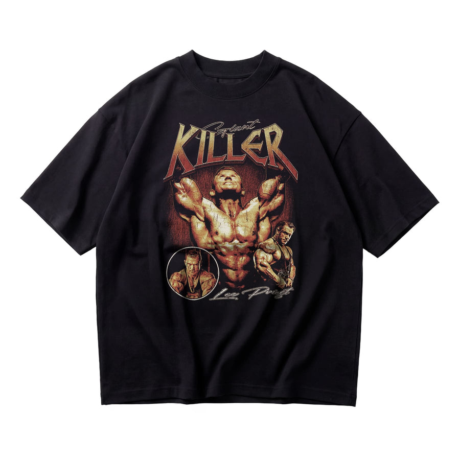 Most Natty Giant Killer oversized gym t-shirt featuring Lee Priest, front flat lay on white background