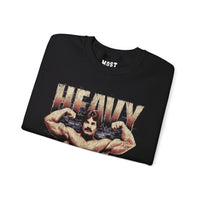 Mike Mentzer Heavy Duty gym pump cover crewneck folded showing black fleece fabric and relaxed fit
