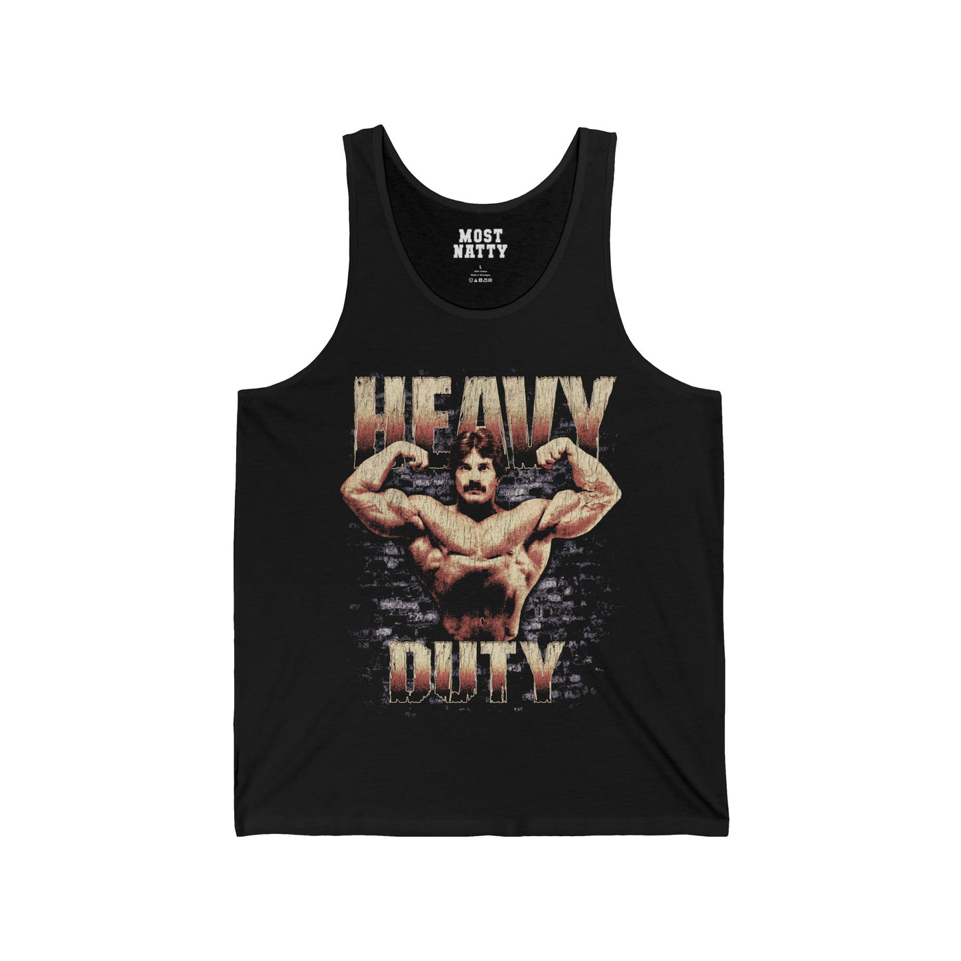 Mike Mentzer Heavy Duty gym tank top front flat lay on white background