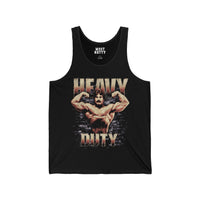 Mike Mentzer Heavy Duty gym tank top front flat lay on white background