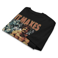 Most Natty Hit Maxes Evade Taxes Vintage oversized gym t-shirt folded showing black garment fabric and drop-shoulder cut