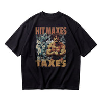 Most Natty Hit Maxes Evade Taxes Vintage oversized gym t-shirt featuring Mike Mentzer, front flat lay on white background
