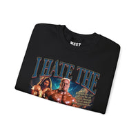 Markus Ruhl I Hate the Antichrist gym pump cover crewneck folded showing black fleece fabric and relaxed fit