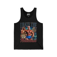 Most Natty I Hate the Antichrist gym tank top front flat lay on white background