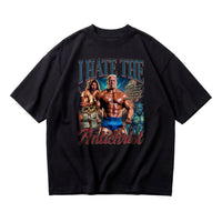 Markus Ruhl I Hate the Antichrist oversized gym t-shirt front flat lay on white background