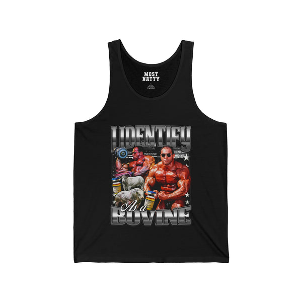 Most Natty I Identify As A Bovine gym tank top front flat lay on white background