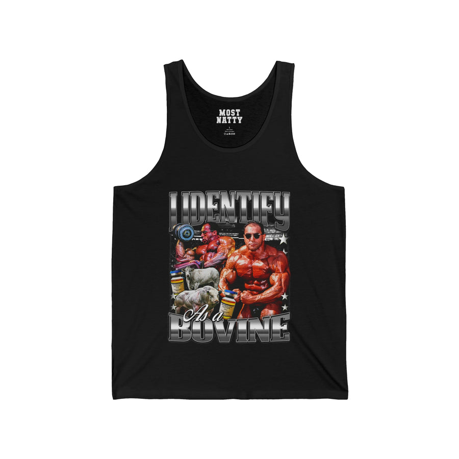 Most Natty I Identify As A Bovine gym tank top front flat lay on white background