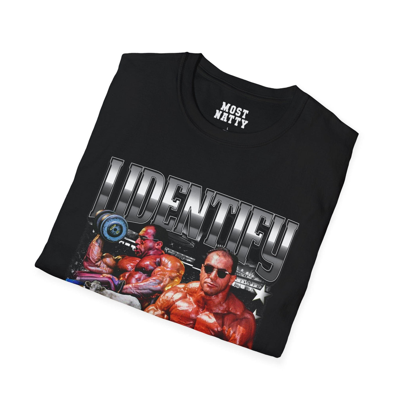 Most Natty I Identify As A Bovine gym t-shirt folded showing black garment fabric and classic fit