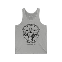 Most Natty LAT Club gym tank top front flat lay on white background