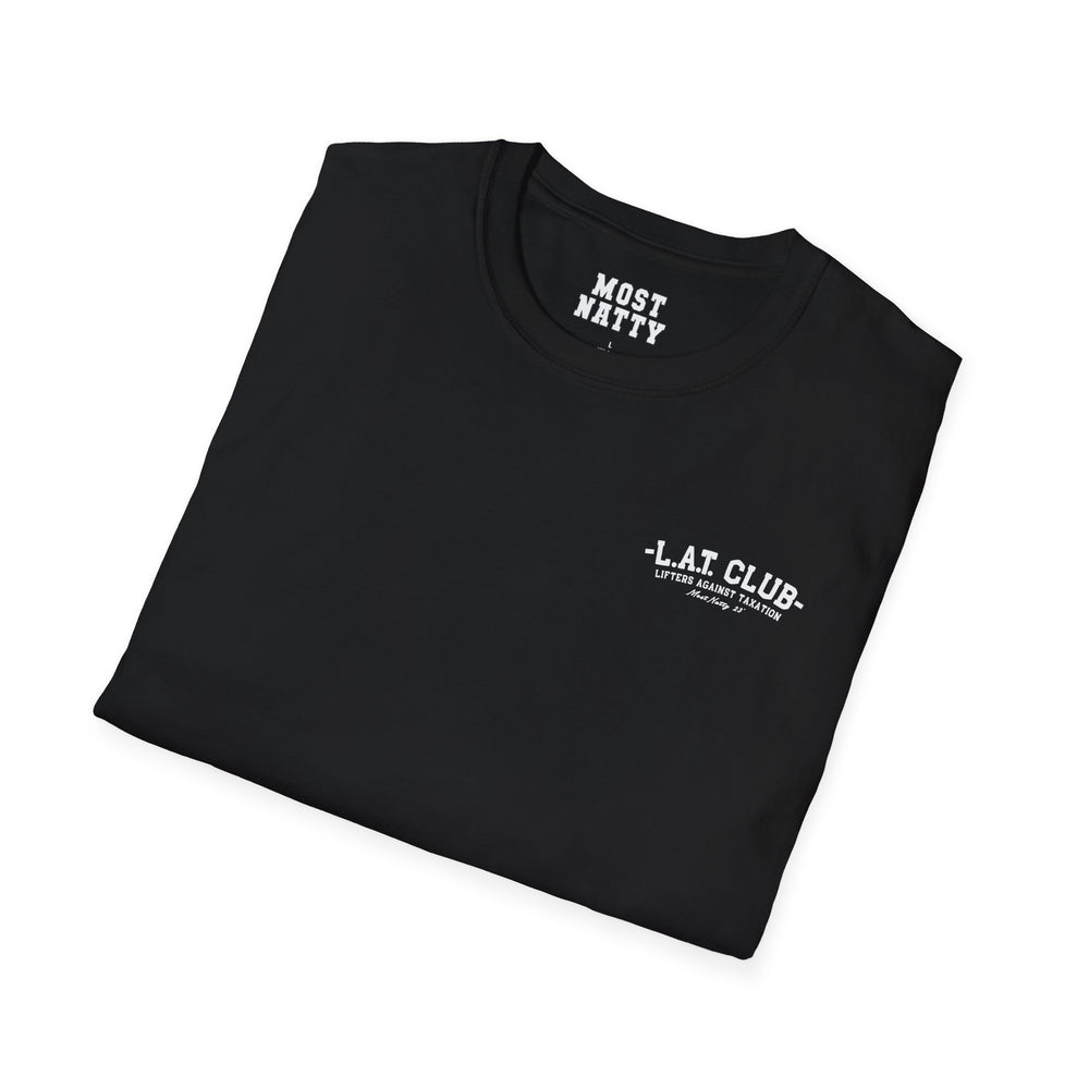 Most Natty LAT Club gym t-shirt folded showing gold garment fabric and classic fit